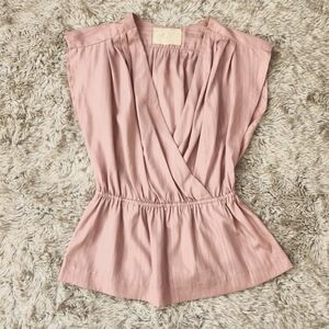 Elda's DeLuxe Vintage Sleeveless Peplum Blouse‎ Embossed Stripes Mauve Pink